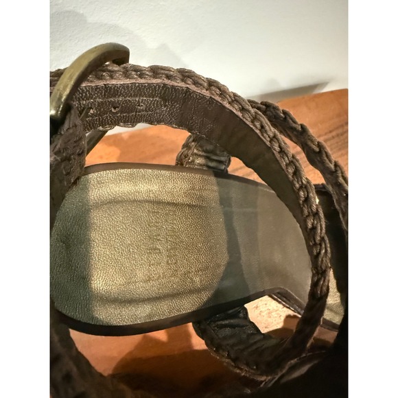 Stuart Weitzman Brown Woven Wedge Sandals with Ankle‎ Strap and Gold Buckle -8.5 - Picture 5 of 9